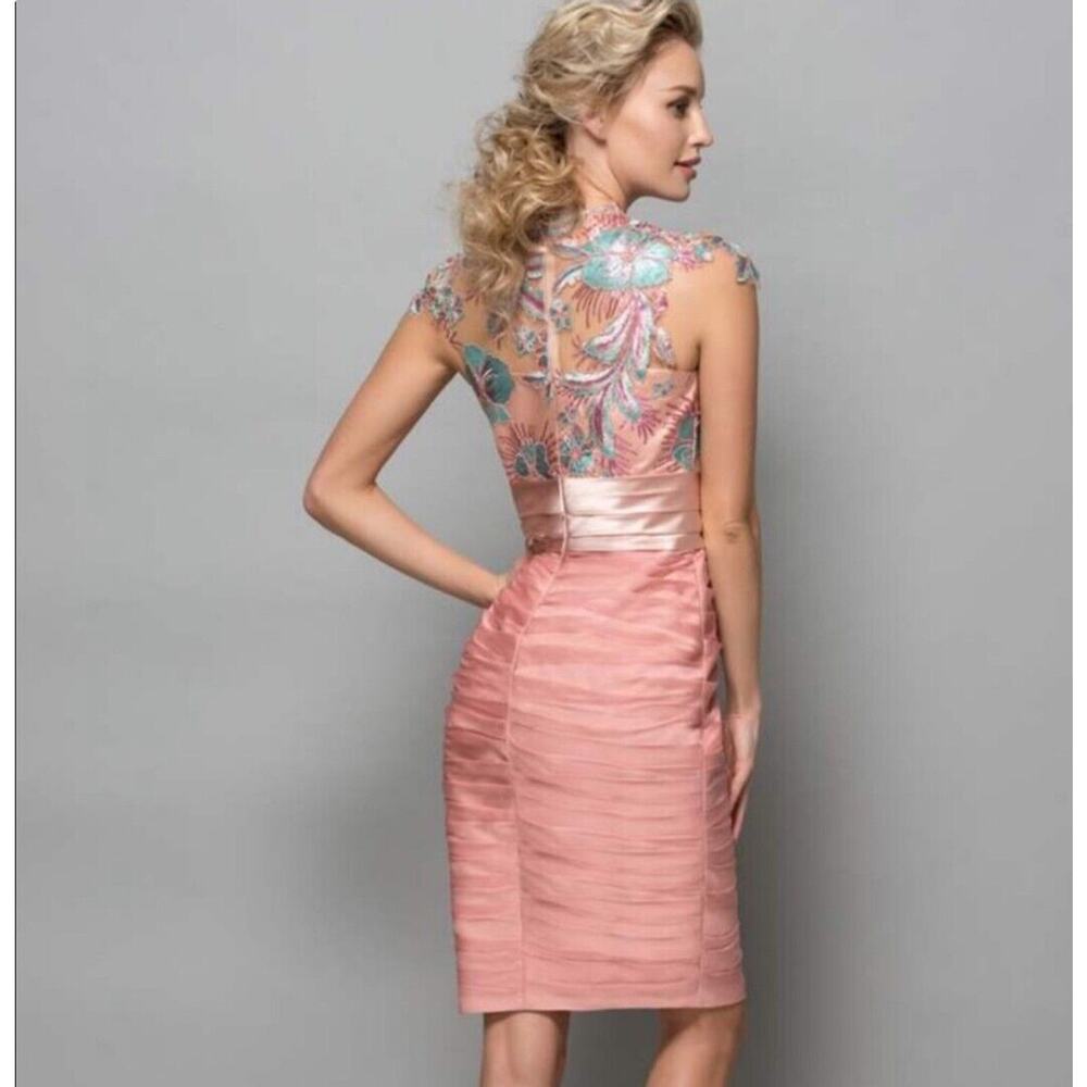 TB Dress Bridess Formal Midi Dress Sz S Pink EMBROIDERED Sequins Pleated Prom